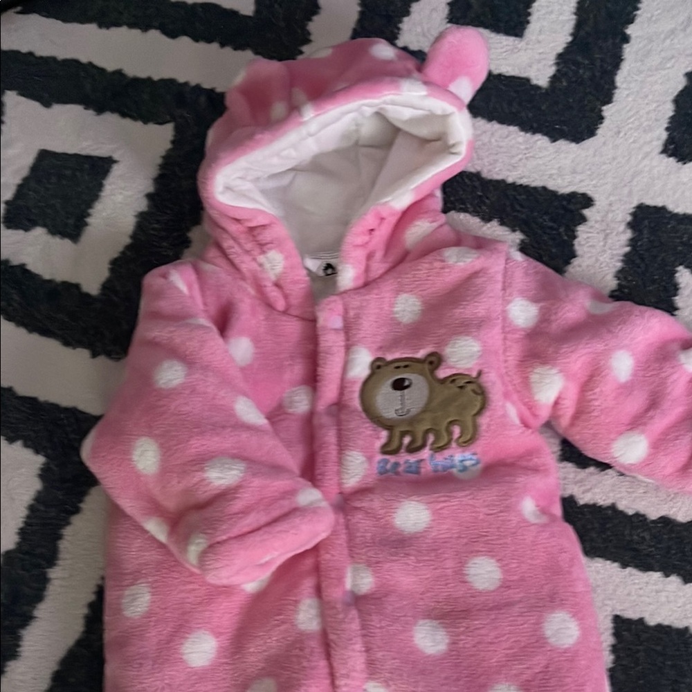 Pink Polka Dot Bear Hooded Onesie - Picture 2 of 5